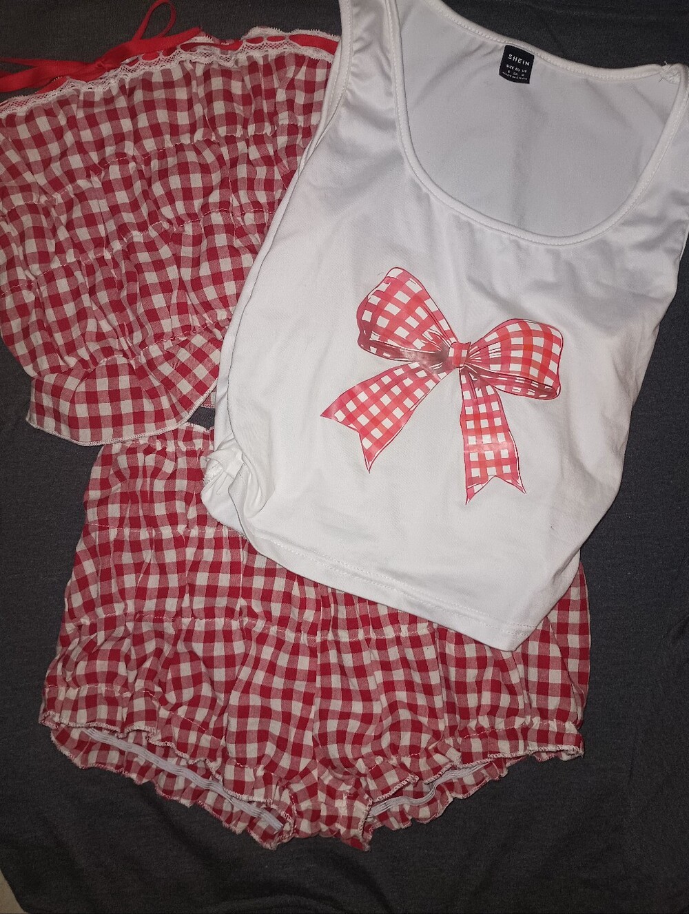 3 Piece SHEIN Red And White Gingham color Shorts Set (S)
